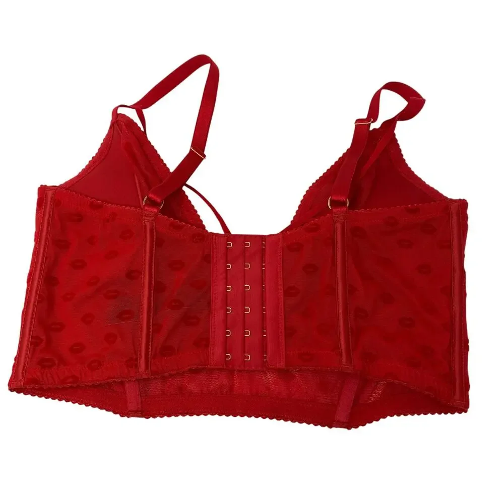 Victoria's Secret Very Sexy Red Lips Mesh Longline Underwire Bra 36DD
